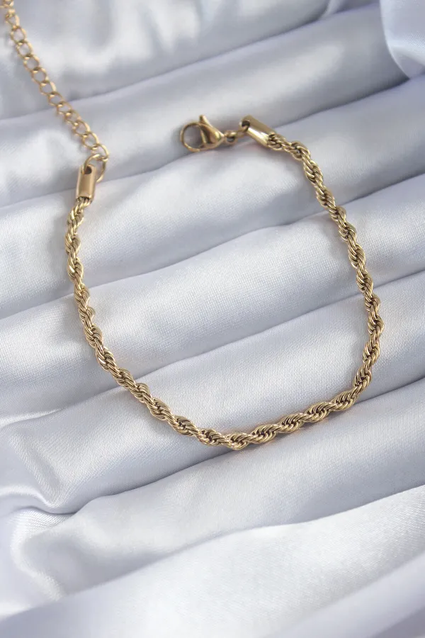 316L Çelik Gold Renk Burgu Zincir Model Kadın Bileklik