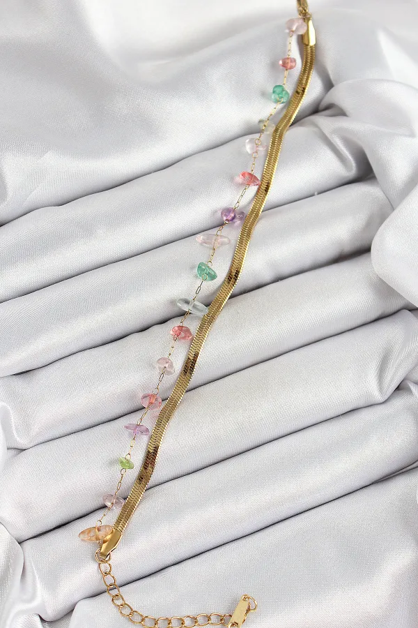 316L Çelik Gold Renk Kristal Karışık Renkli Taşlı Kadın Bileklik