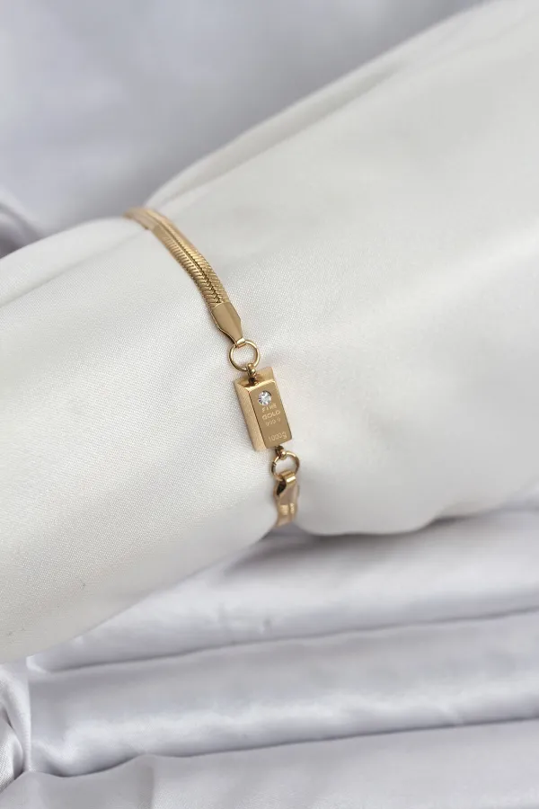 316L Çelik Gold Renk Külçe Altın Model Kadın Bileklik