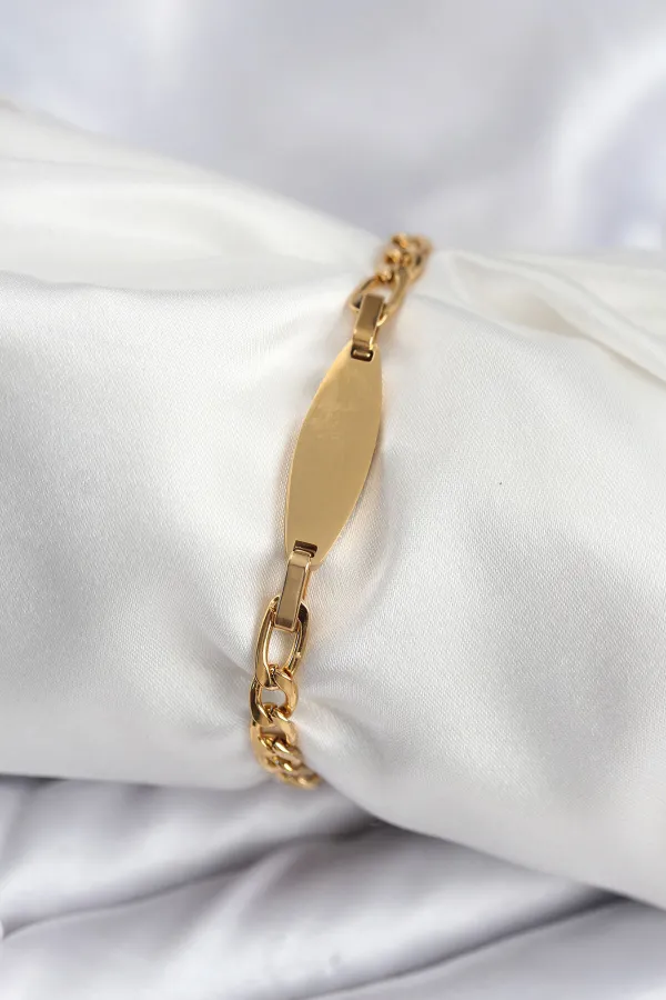 316L Çelik Gold Renk Oval Yazı Yazmaya Uygun Kadın Bileklik