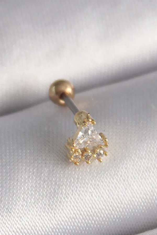 316L Çelik Gold Renk Üçgen Zirkon Taşlı Tragus Piercing