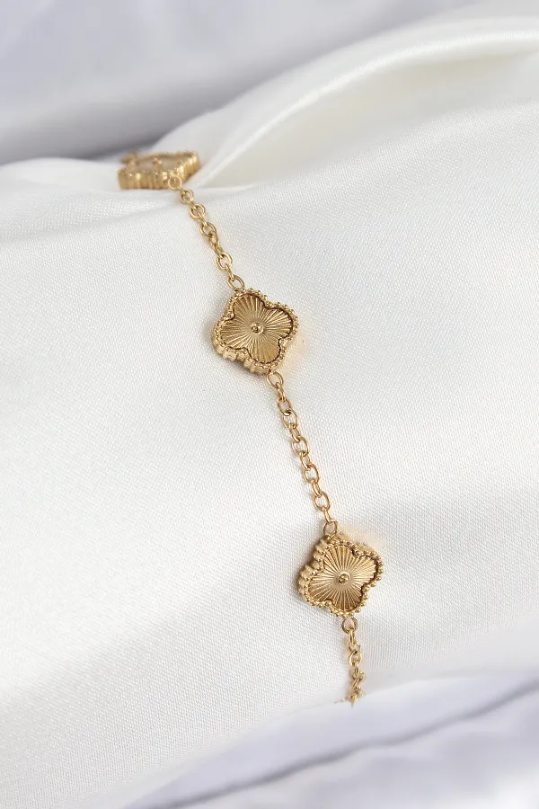 316L Çelik Gold Renk Yonca Kadın Bileklik