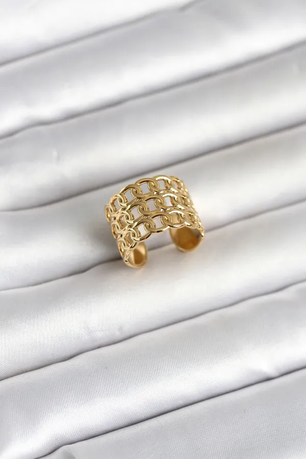 316L Çelik Gold Renk Zincir Model Kadın Yüzük