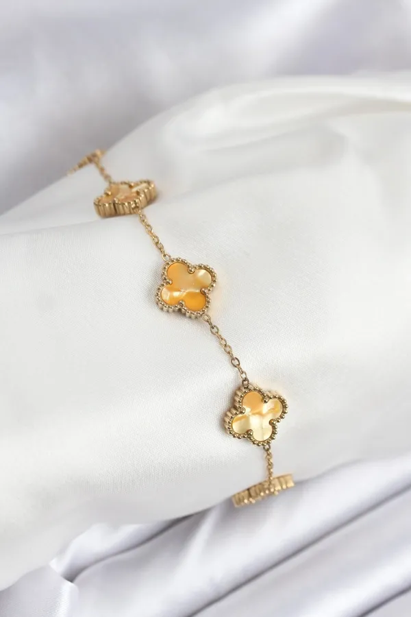 316L Çelik Gold Zincir Sarı Yonca Bileklik