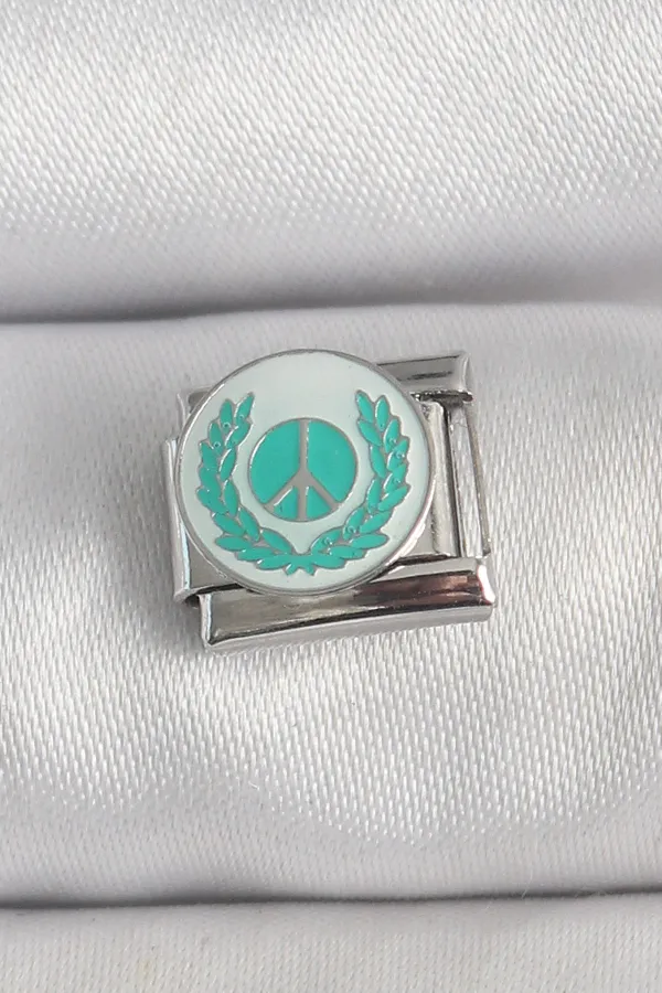 316L Çelik Gümüş Renk Beyaz Mavi Barış İşareti İşlemeli Nomination Charm