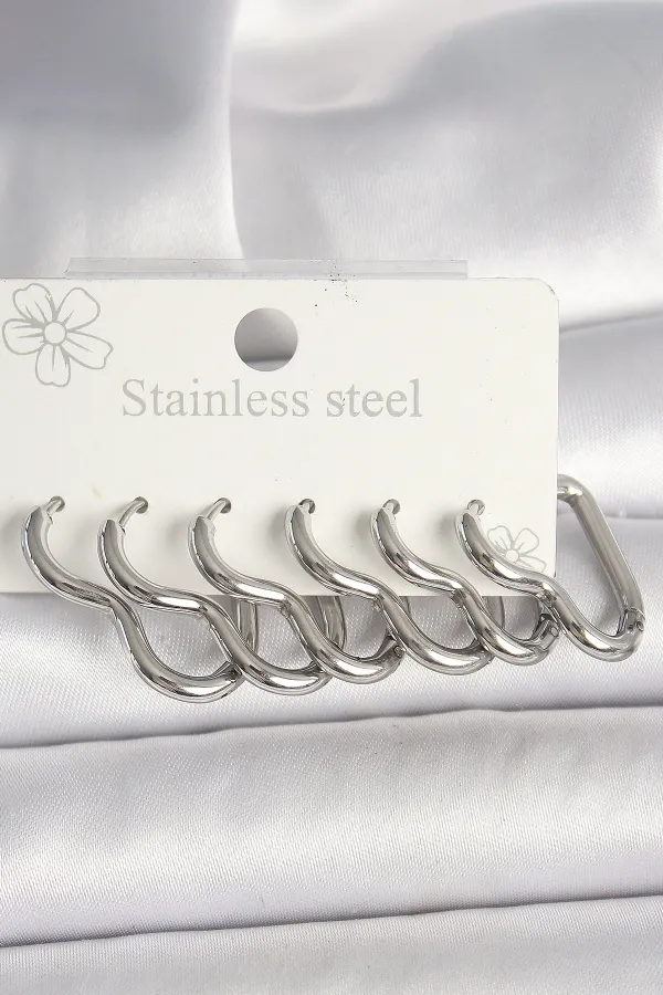 316L Çelik Gümüş Renk Kalp Model Kadın Küpe Seti