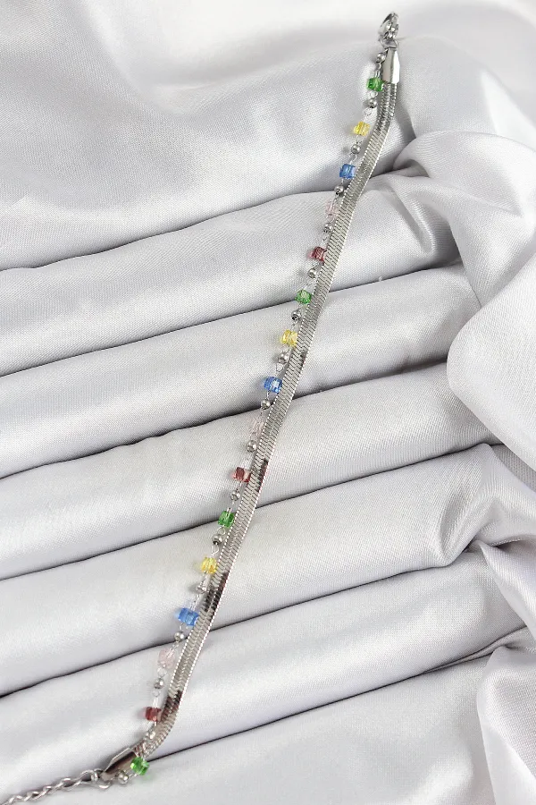 316L Çelik Gümüş Renk Karışık Renkli Kristal Taşlı Kadın Bileklik