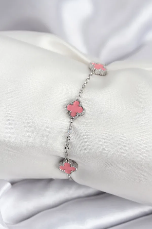 316L Çelik Gümüş Renk Pembe Baby Boy Yonca Kadın Bileklik