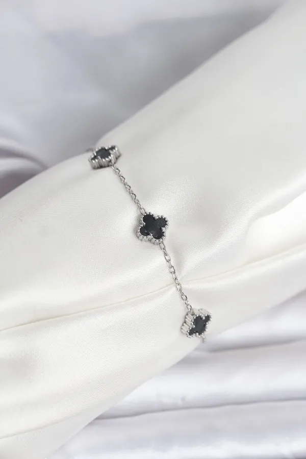 316L Çelik Gümüş Renk Siyah Baby Boy Yonca Bileklik