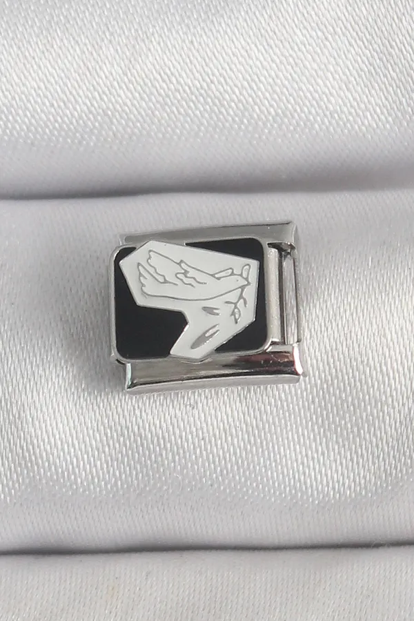 316L Çelik Gümüş Renk Siyah Beyaz Kuş İşlemeli Nomination Charm