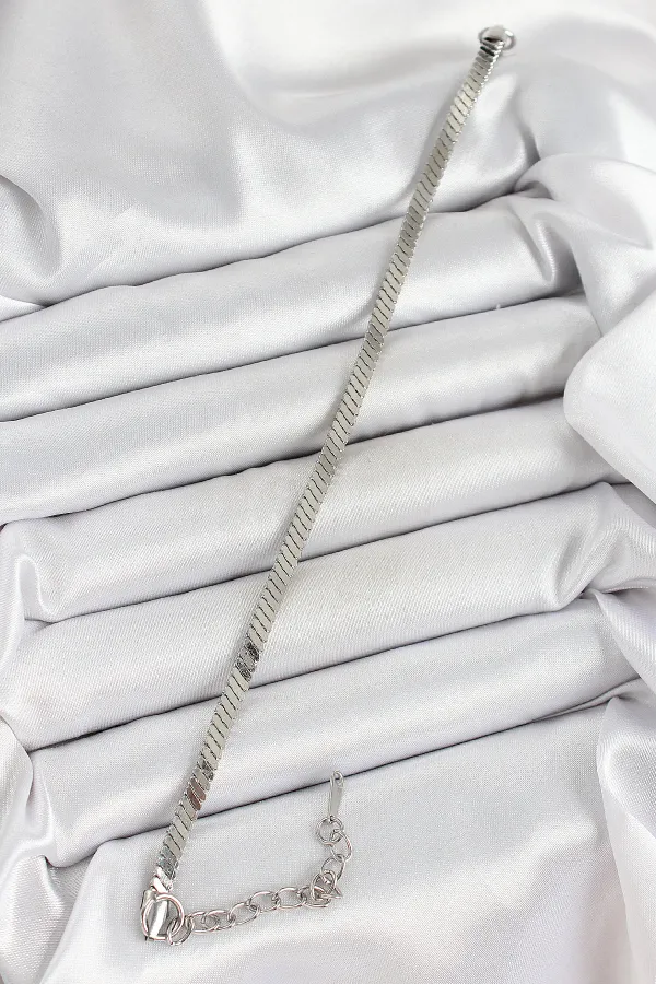 316L Çelik Gümüş Renk Yassı Zincir Model Kadın Bileklik