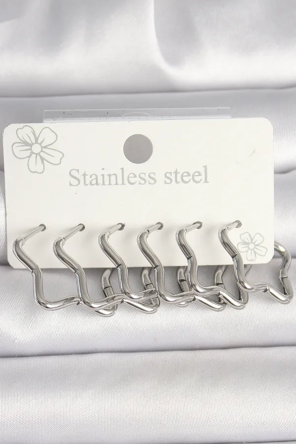 316L Çelik Gümüş Renk Yıldız Model Kadın Küpe Seti