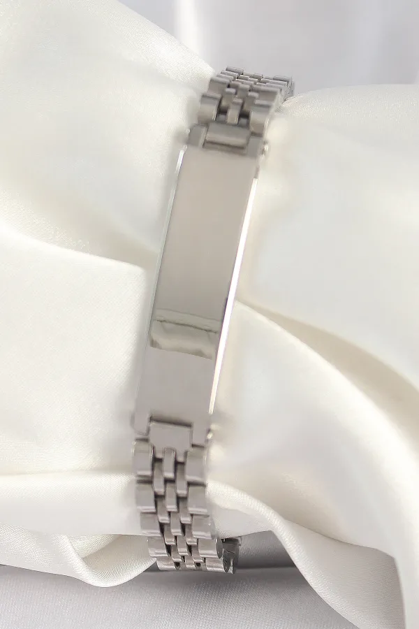 316L Çelik Gümüş Renk Zincir Künye Model Erkek Bileklik