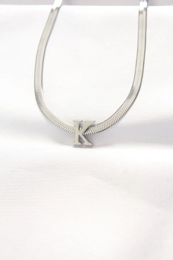 316L Çelik K Harfli Silver Renk İtalyan Zincirli Kolye