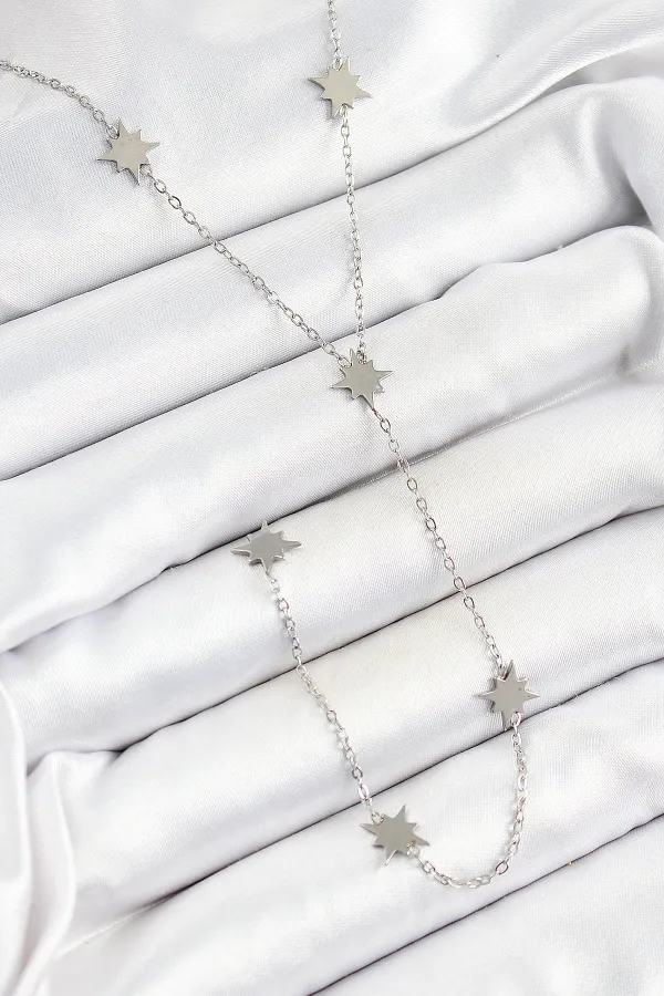 316L Çelik Kutup Yıldızı Figürlü Y Model Gümüş Renk Kadın Kolye