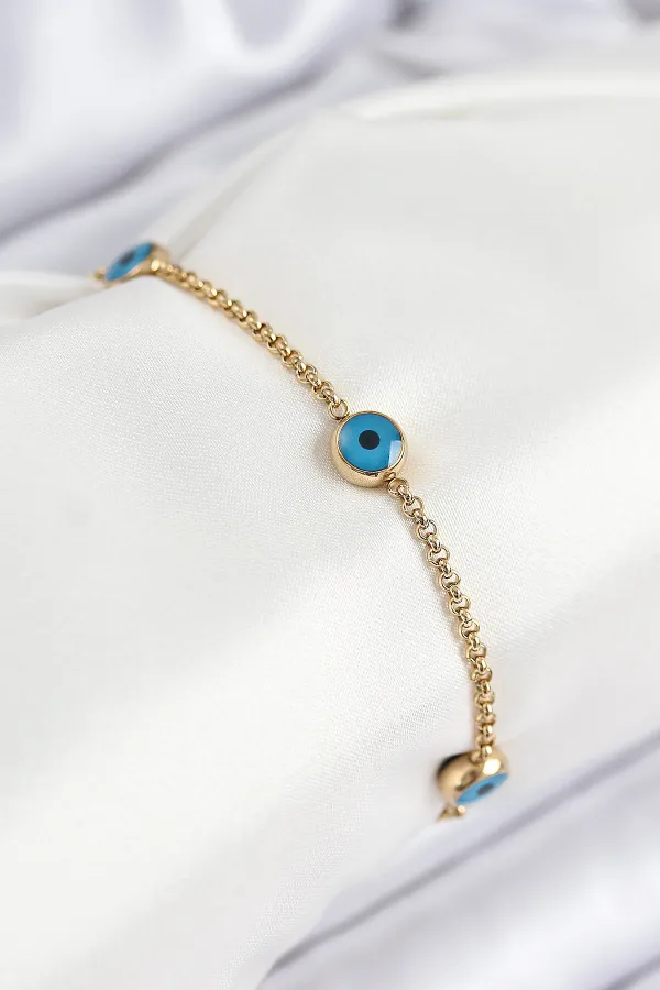 316L Çelik Nazar Boncuğu Model Gold Renk Kadın Bileklik