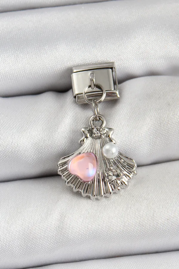 316L Çelik Sallantılı İnci Detaylı İstiridye Model Gümüş Renk Nomination Charm