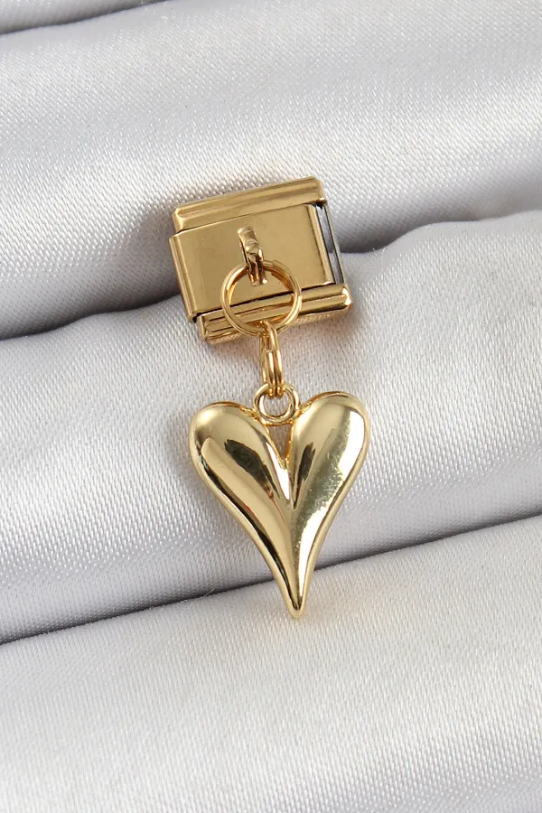 316L Çelik Sallantılı Kalp Model Gold Renk Nomination Charm