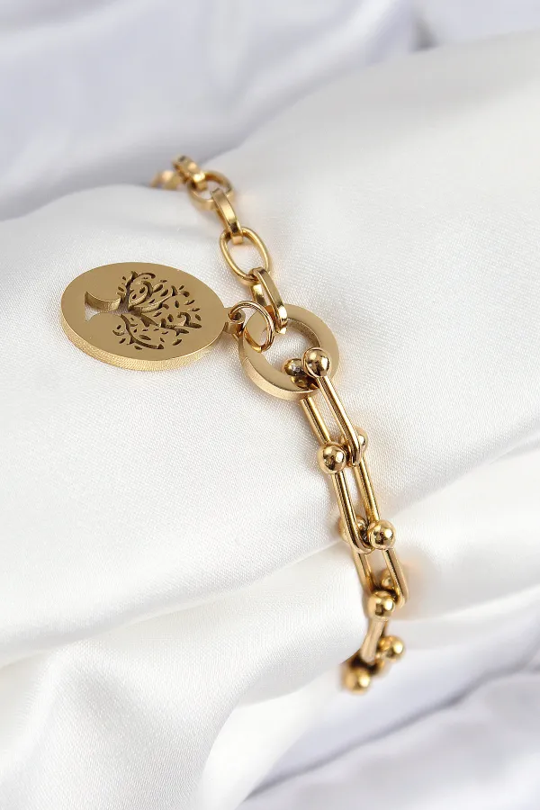 316L Çelik Tifany Ağaç Model Gold Renk Kadın Bileklik