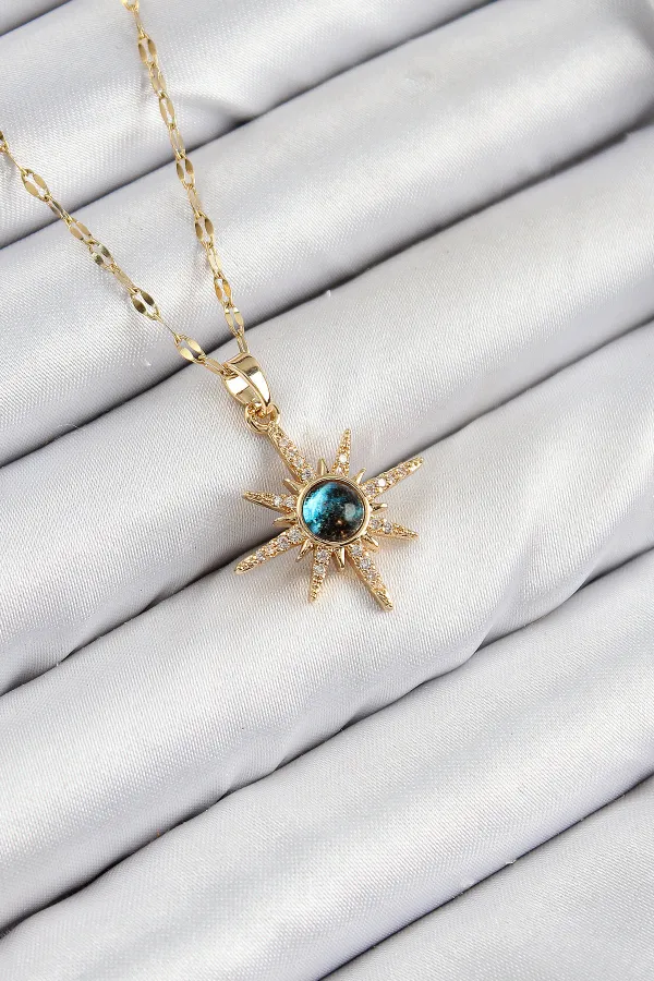 316L Çelik Zirkon Taşlı Kutup Yıldızı Model Gold Renk Kadın Kolye