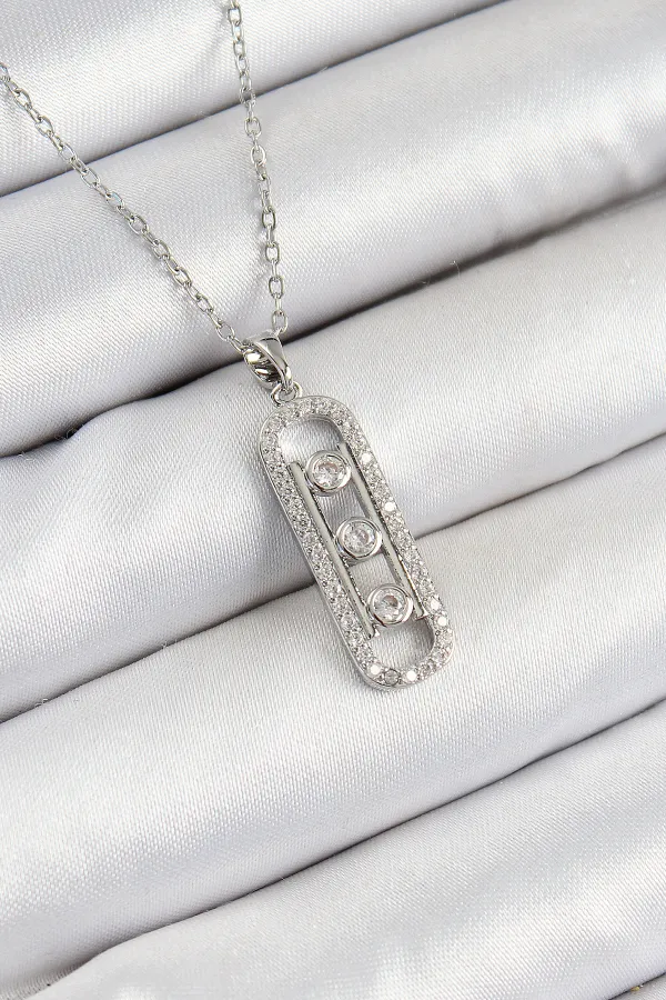 316L Çelik Zirkon Taşlı Messika Model Gümüş Renk Kadın Kolye