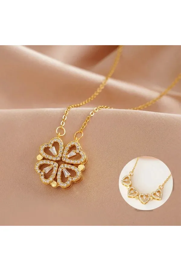 4 Kalpli Yonca Kolye | Açılır - Kapanır - Mıknatıslı | 316l Çelik - Kararmaz | Hediye Kadın