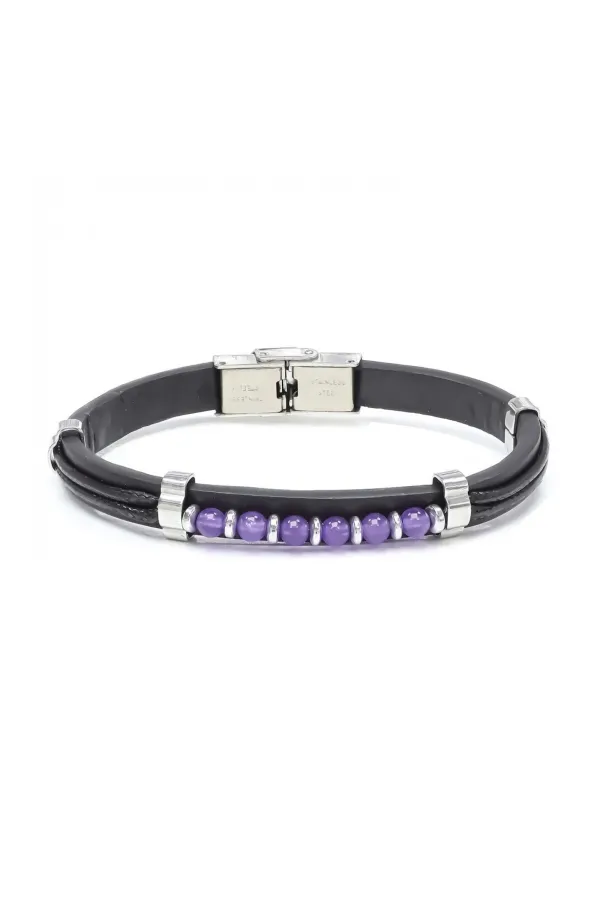 Ametist Taşlı Deri Bileklik