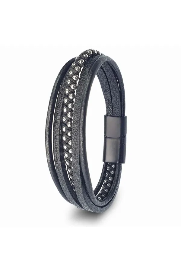 Beyaz Hematit Ve Çoklu Deri Bileklik