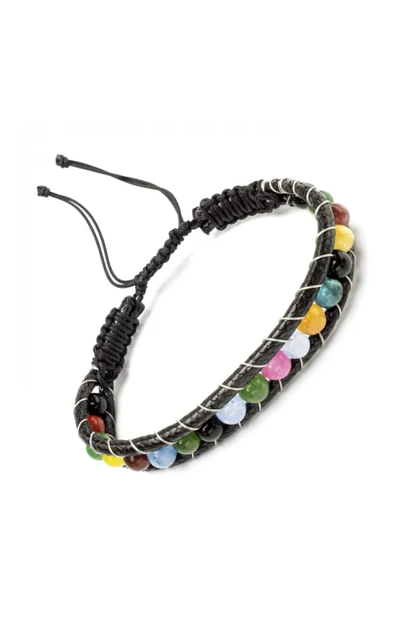 Çakra Doğaltaş Çelik Tel Örgülü Makrome Bileklik