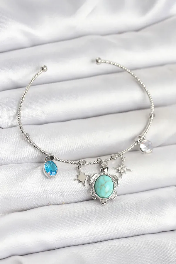 Caretta Caretta Charmlı Gümüş Renk Kadın Bileklik