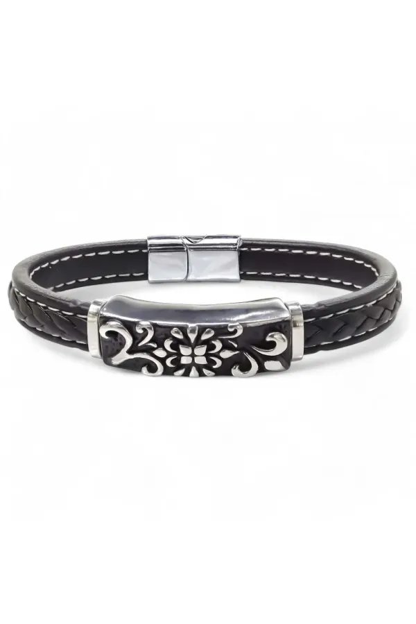 Çelik Ve Deri Bileklik