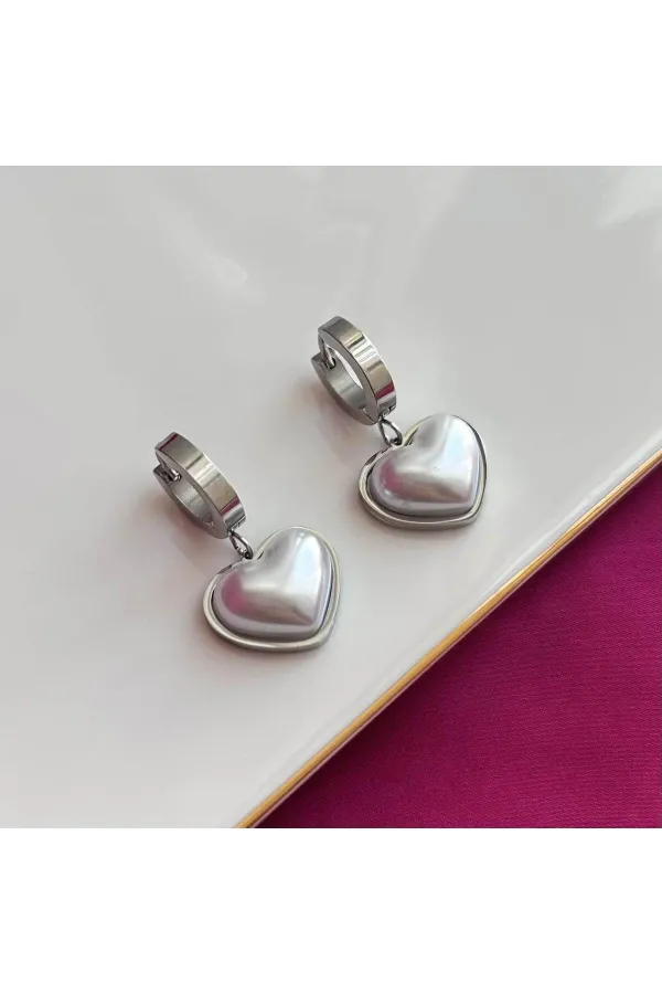 Çelik Venedik Kalp Küpe Silver | 316l Çelik - Kararmaz | Hediye Kadın