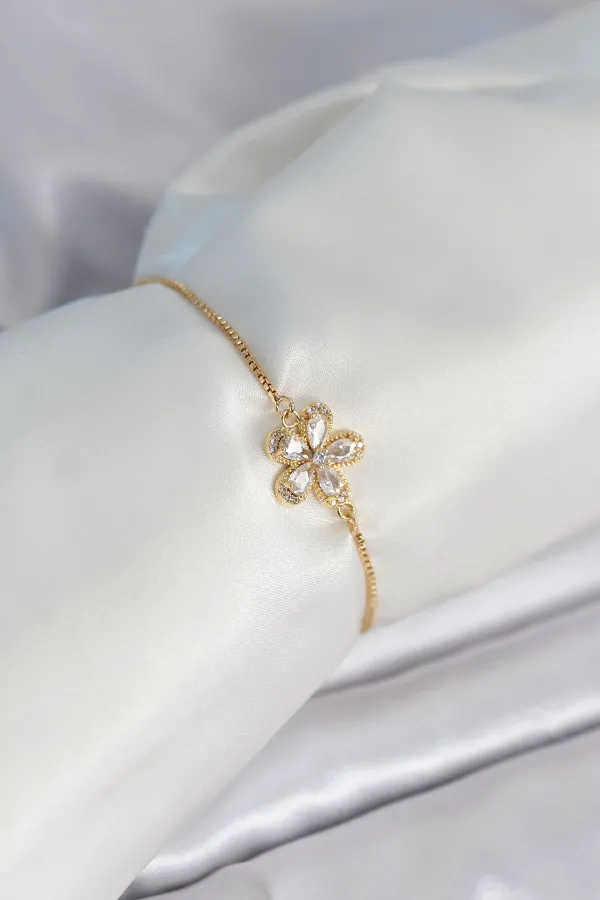 Çiçek Model Asansörlü Gold Renk Kadın Bileklik