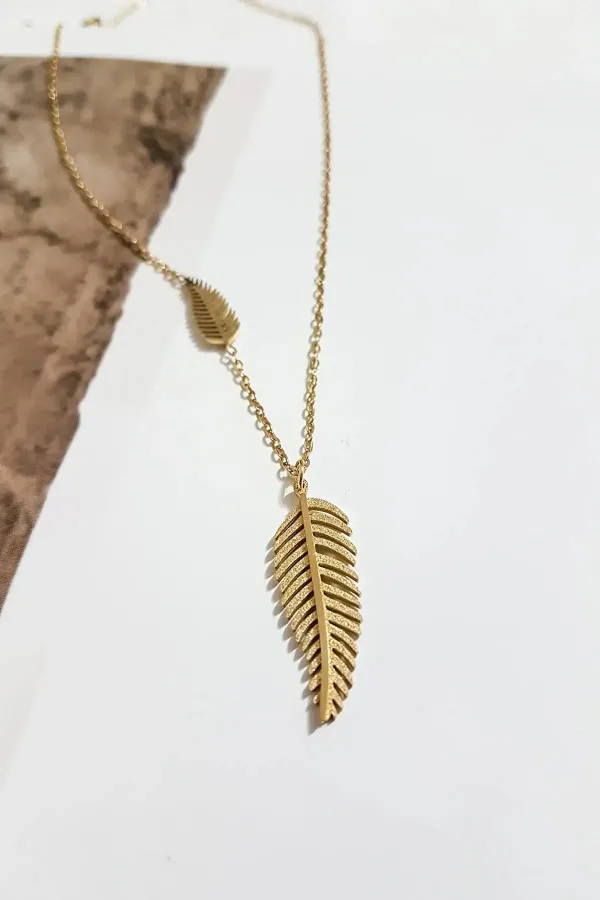 Çift Yapraklı Çelik Kolye 45 Cm | 316l Çelik - Kararmaz | Hediye Kadın