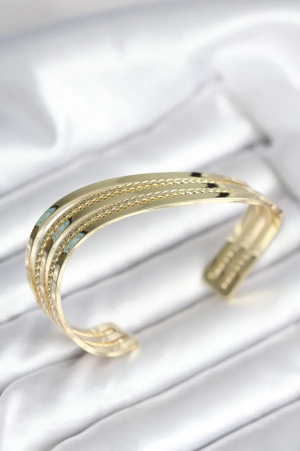 Eğik Şerit Model Gold Renk Pirinç Kadın Bileklik