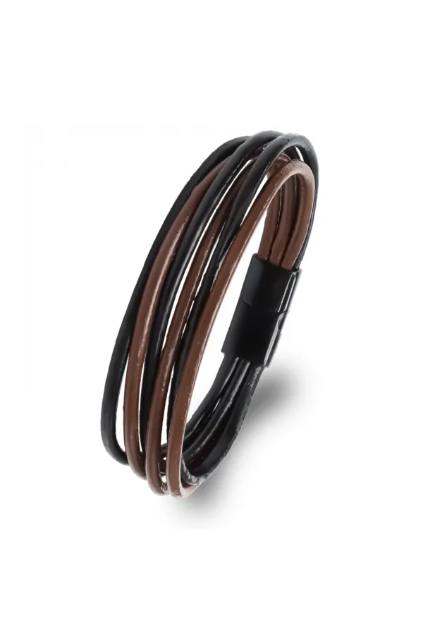 Erkek Bileklik | Kahverengi Siyah Çoklu Katmanlı Tasarım