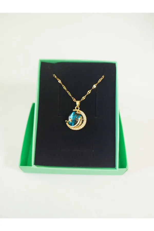 Gökyüzü - Gezegen Kolye | 316l Çelik - Kararmaz | Hediye Kadın