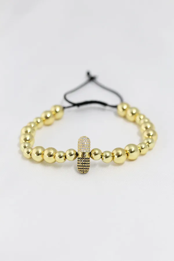 Gold Renk Çelik Zirkon Objeli Asansörlü Bileklik