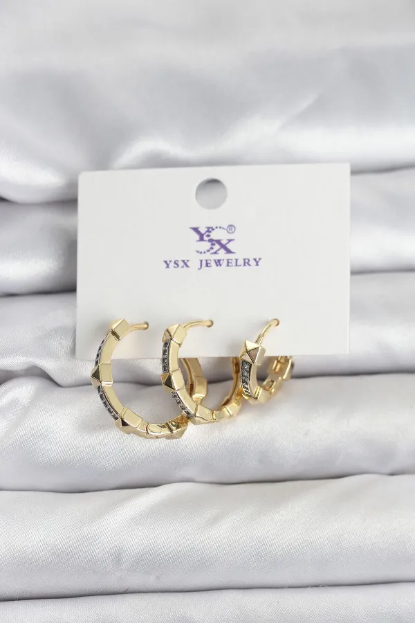 Gold Renk Zirkon Taşlı Kadın Küpe