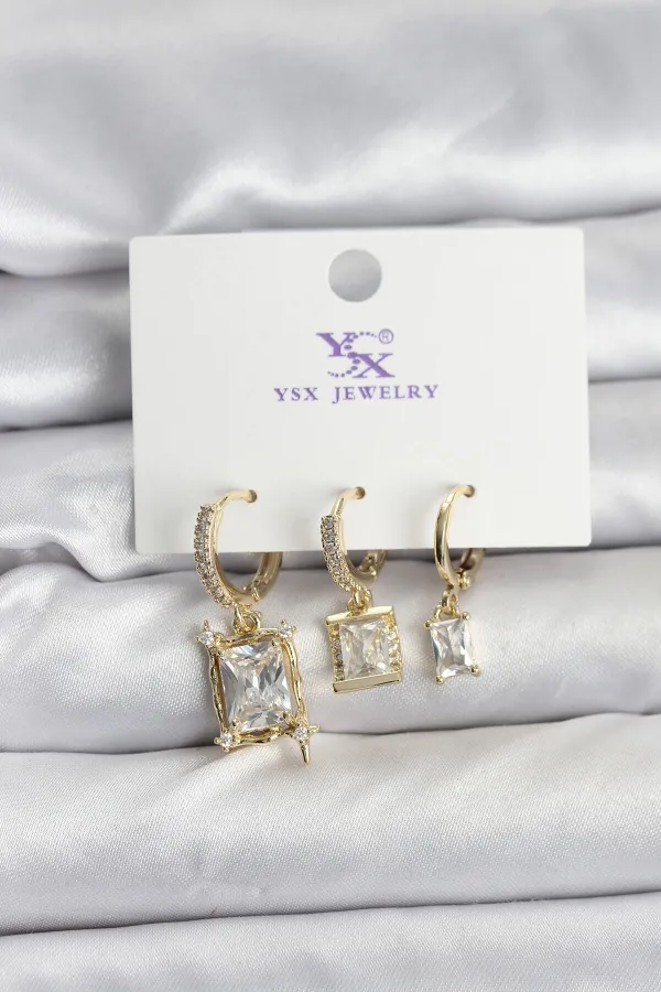 Gold Renk Zirkon Taşlı Kadın Küpe