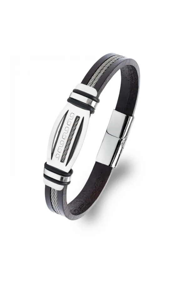 Grek Anahtarı Desenli Çelik Halatlı Erkek Bileklik