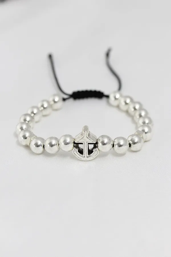 Gümüş Renk Çapa Figürlü Asansörlü Erkek Bileklik