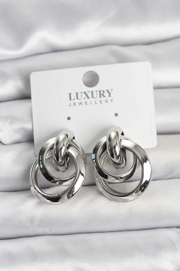 Gümüş Renk Halka Model Pirinç Kadın Küpe