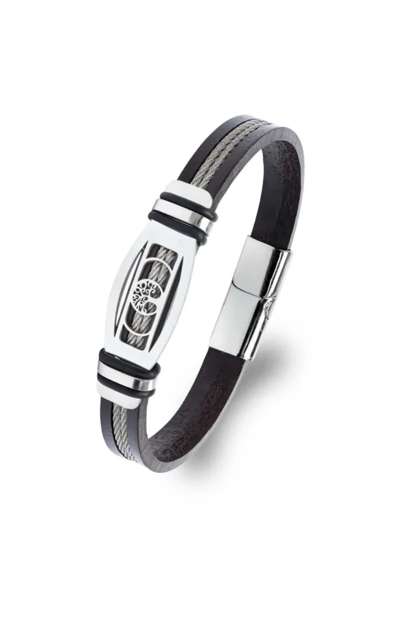 Hayat Ağacı Desenli Çelik Halatlı Erkek Bileklik