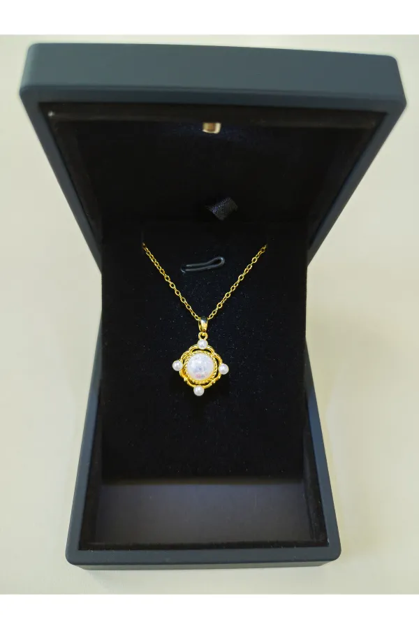 Işıklı Premium Kutuda | Opal Taşlı Hologram Uzay Kolye | 316l Çelik - Kararmaz | Hediye Kadın