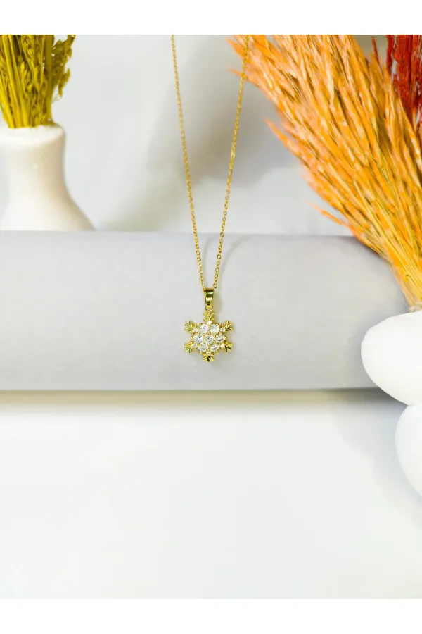Kar Tanesi Kolye Gold | 316l Çelik - Kararmaz | Hediye Kadın