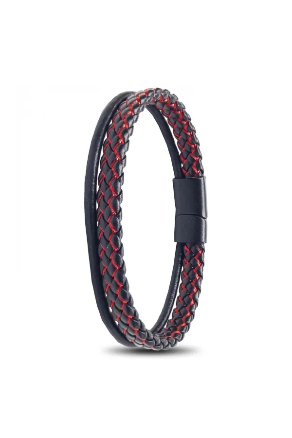 Kırmızı Renk Çoklu Deri Bileklik