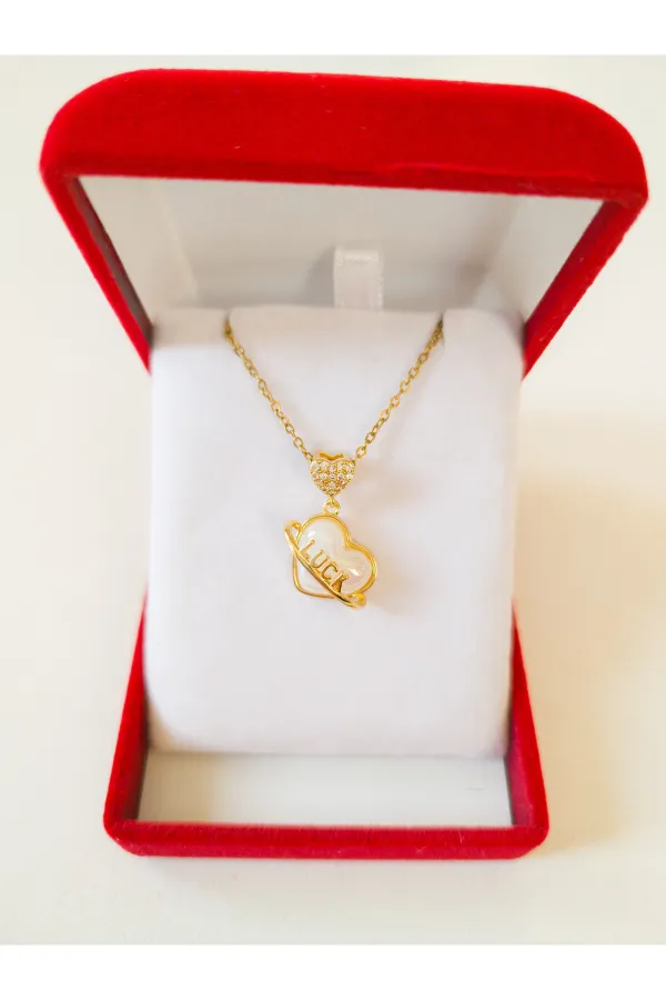 Lüx Kadife Kutuda | Kalpli Şans Kolye | 316l Çelik - Kararmaz | Hediye Kadın