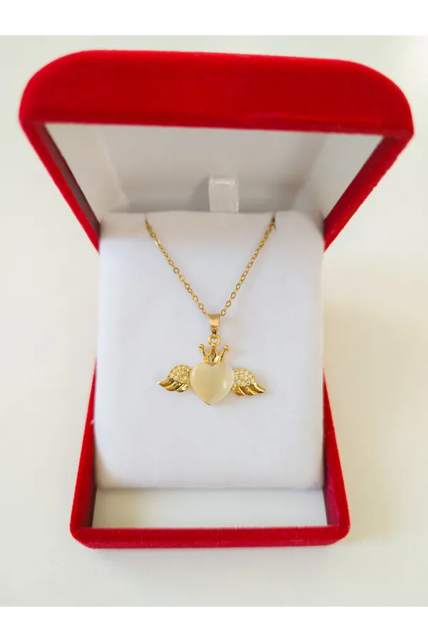 Lüx Kadife Kutuda | Kanatlı Kalp Kolye | 316l Çelik - Kararmaz | Hediye Kadın