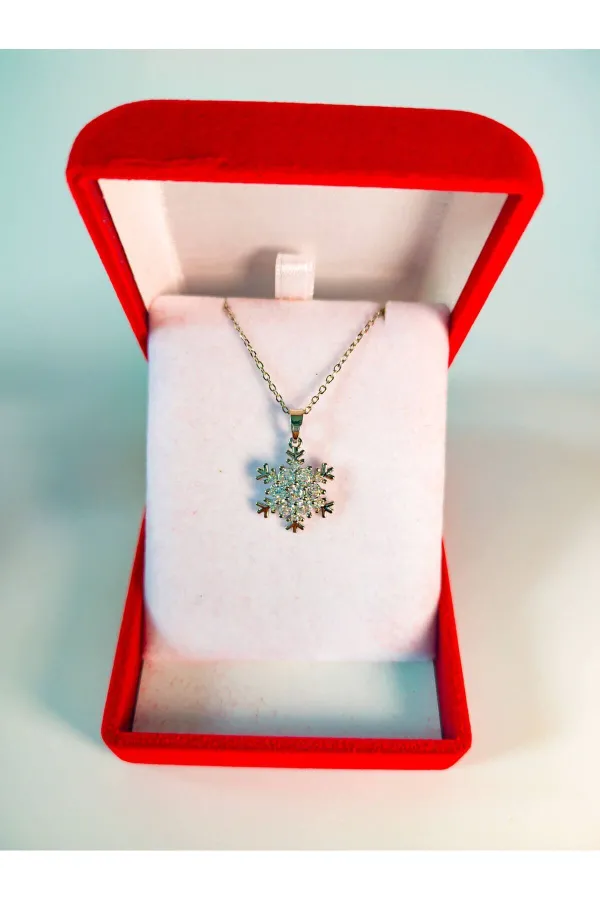 Lüx Kadife Kutuda | Kar Tanesi Kolye Gümüş | 316l Çelik - Kararmaz | Hediye Kadın